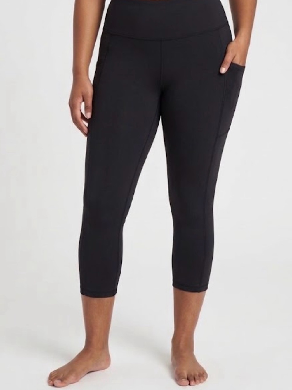 TomboyX Streamline Black High-Waisted Crop Leggings with Pockets